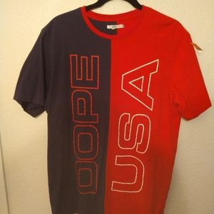 Dope USA polo style t shirt blue and red color way made in China .